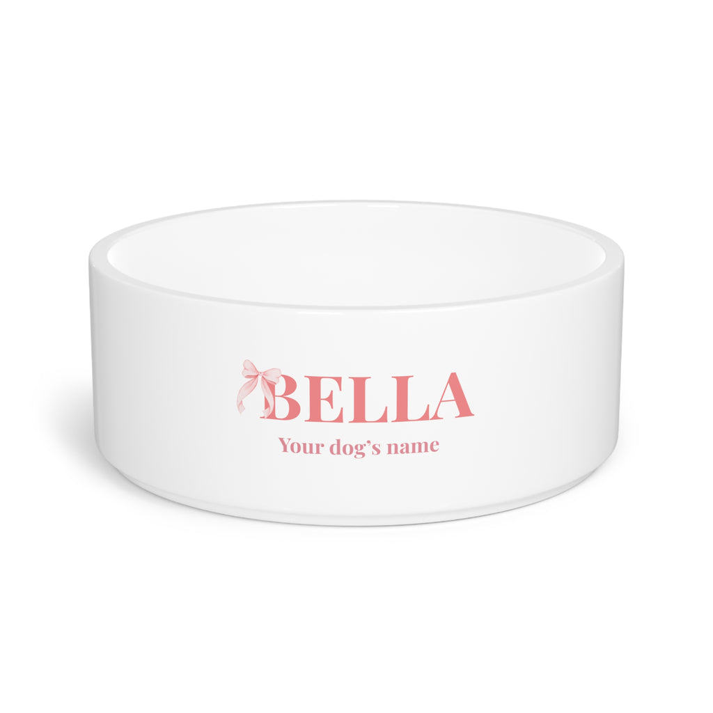 Personalized Pink Bow Pet Bowl — Custom Dog Name Food & Water Dish