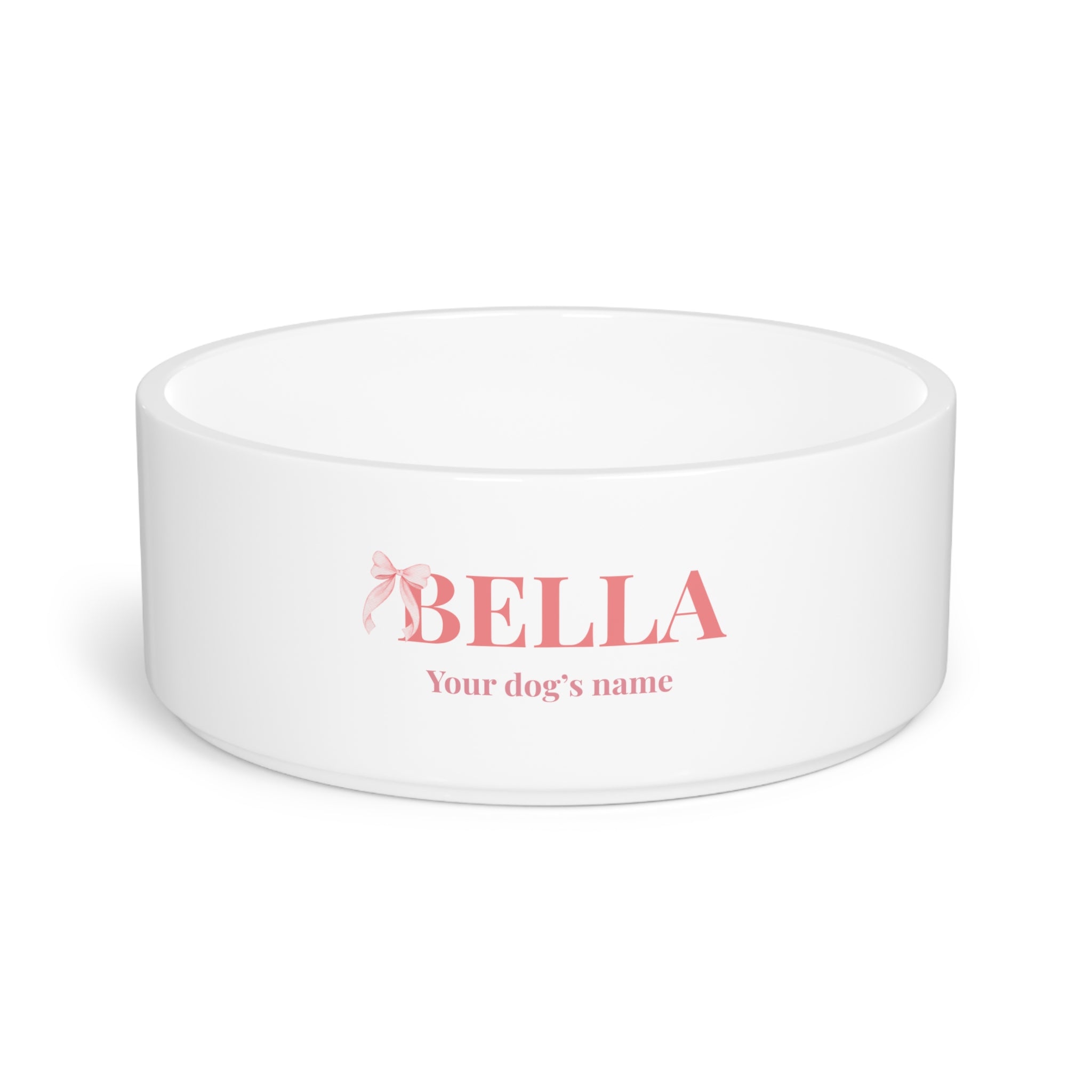 Personalized Pink Bow Pet Bowl — Custom Dog Name Food & Water Dish